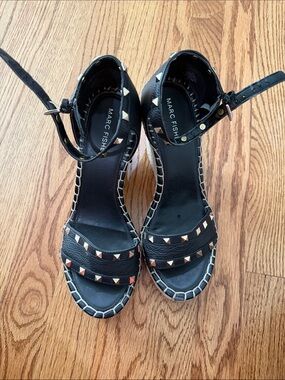 Marc Fisher Black Studded Espadrille Wedges size 9